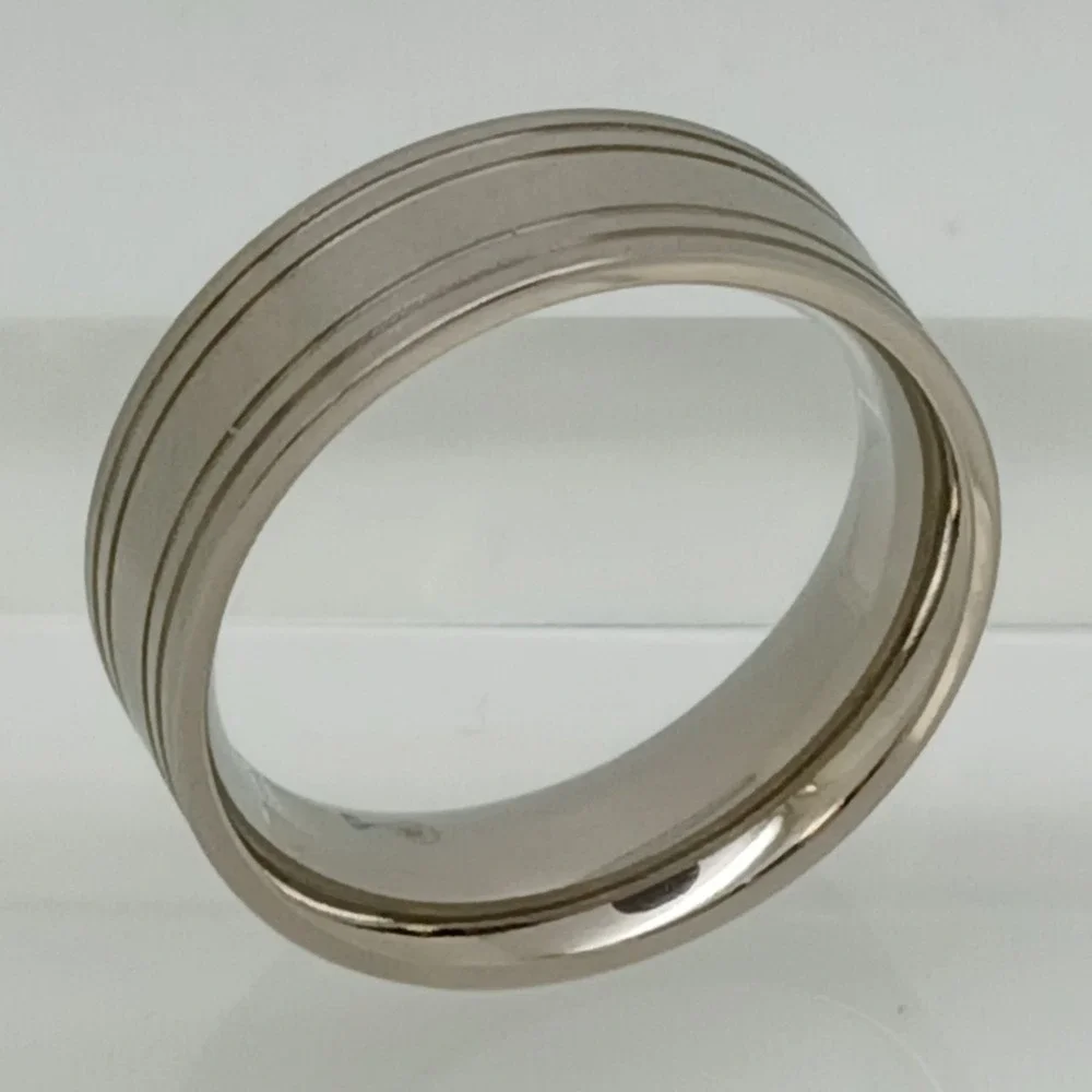Vintage Titanium 7mm Grooved Band Ring Size 9 Brushed Silver Y2K New Old Stock